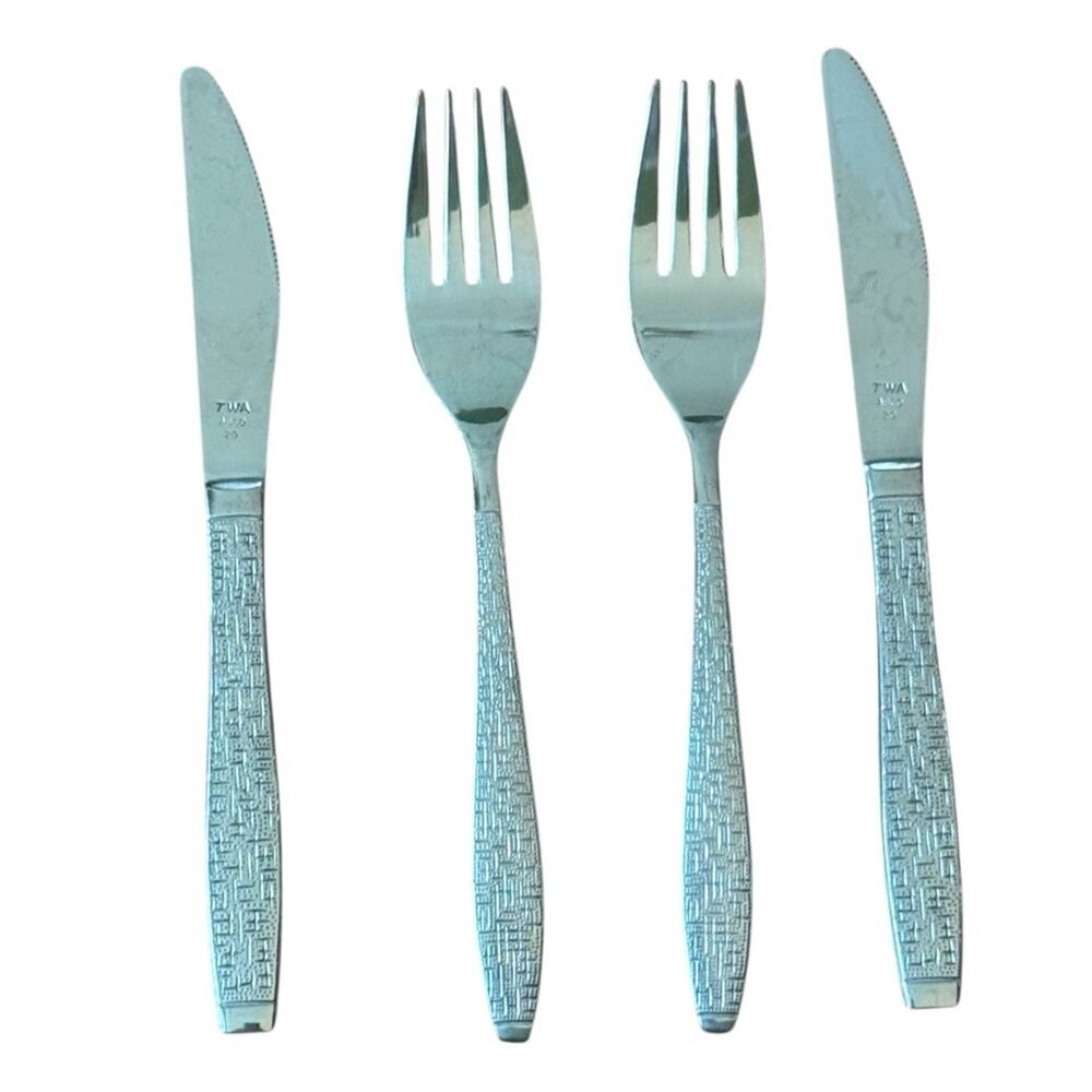 TWA Trans World Airlines First Class Place Setting Cross Hatch Fork Knife 2 Each